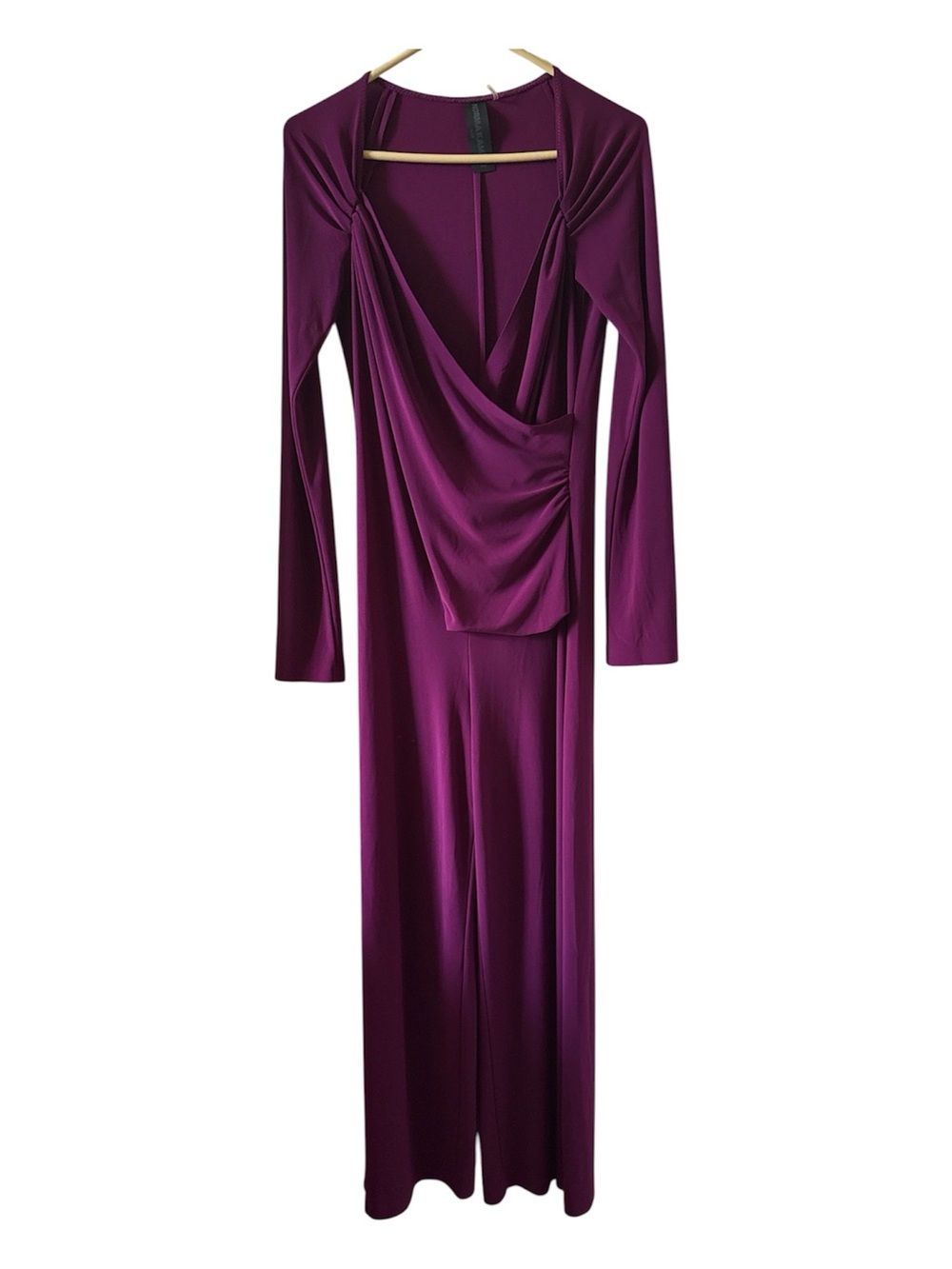 Norma Kamali Plum Long-Sleeve Draped Wrap Junpsuit